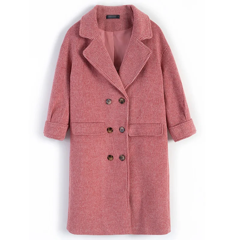 2018 autumn and winter women's new lapel double-breasted coat with a long style of temperament matching woolen | Женская одежда