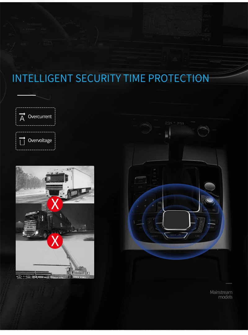 Fimilef QC3 Smart прикуривателя автомобиля Зарядное устройство Универсальная навигация для мобильного телефона Магнитный держатель Беспроводной зарядки