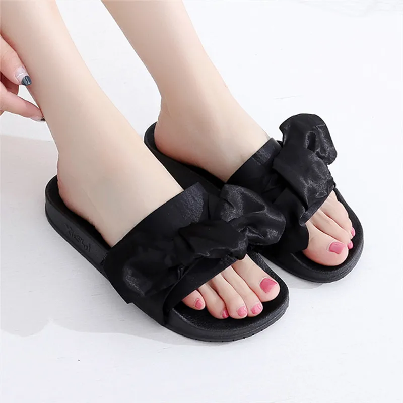 Женские Вьетнамки с шелковым бантом повседневные пляжные шлепанцы на плоской