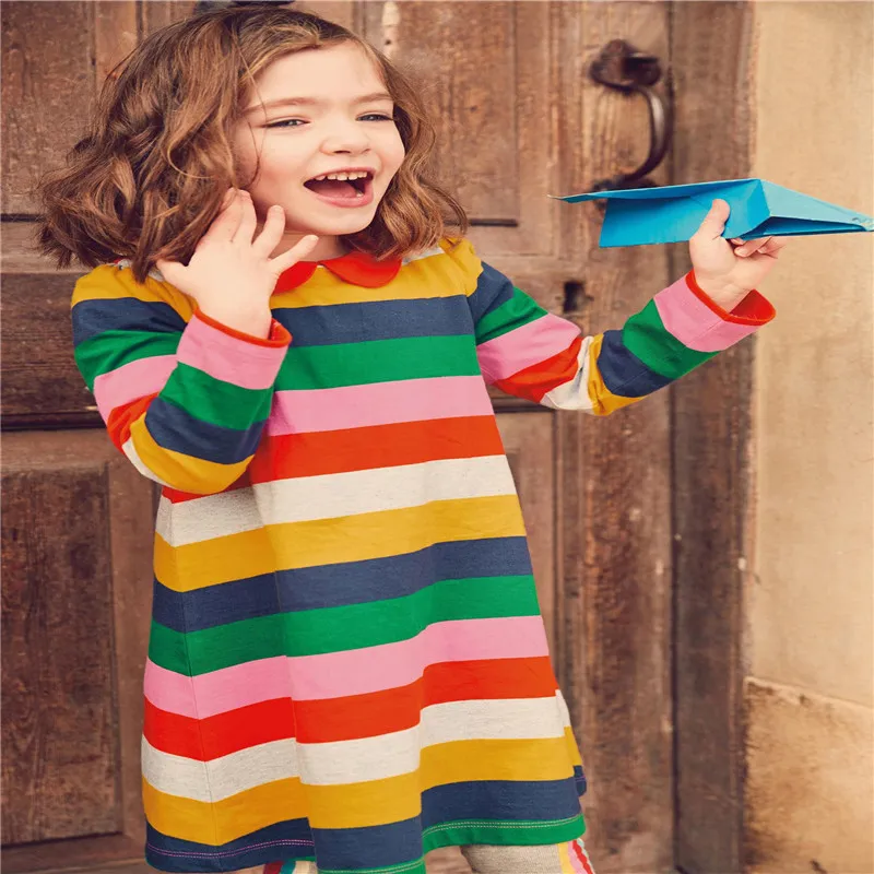 Brand New long sleeve kids dresses for girls autumn spring wear stripe princess party cotton collar children dress girl | Детская одежда
