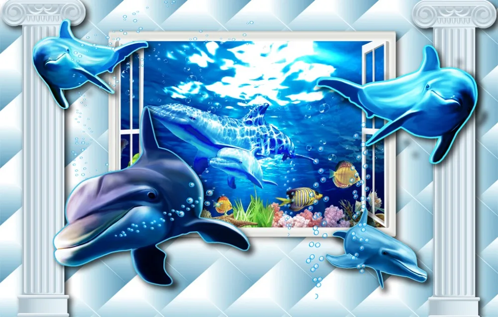 

3D Curtain Customize European dolphin Kitchen 3d Curtains For Living room Window Blackout Office Hotel Home Wall Decorative