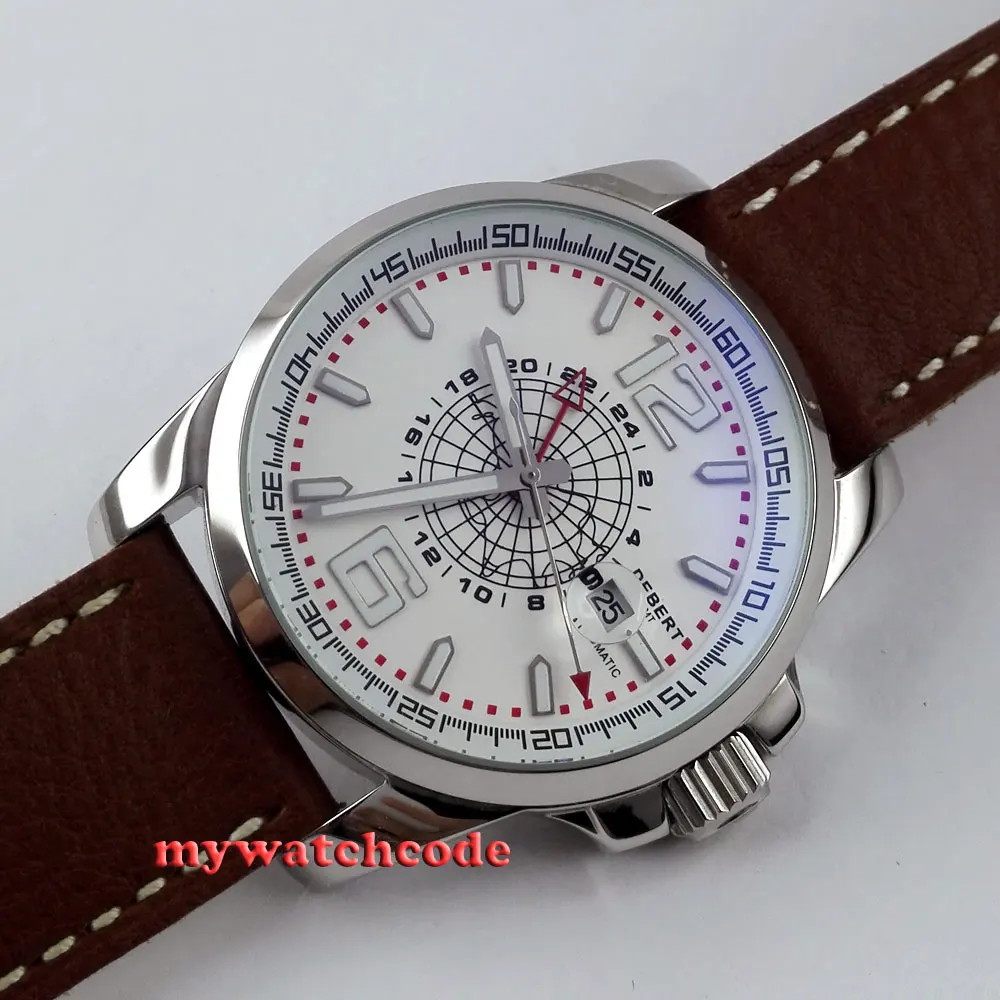 44 мм деберт белое окно с датой набора GMT автоматический кожаный ремешок мужские