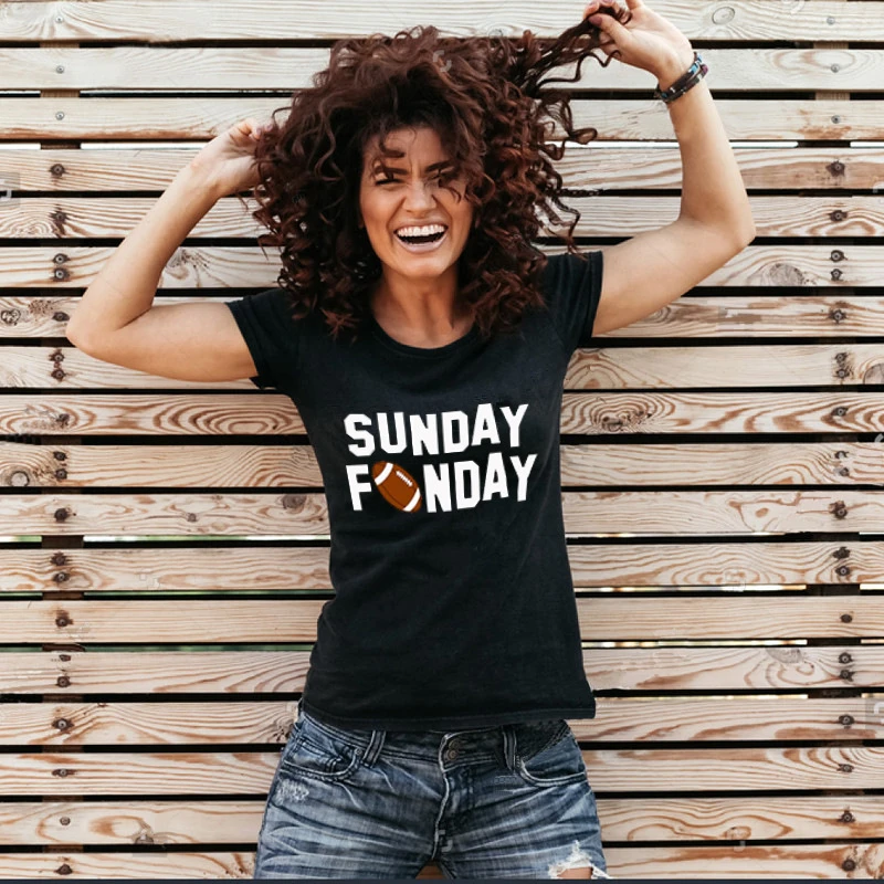 Женская футболка с принтом регби надписью Sunday Play коротким рукавом женские летние