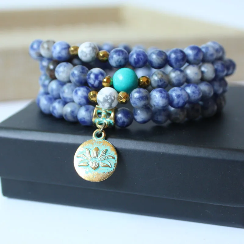 Модные ювелирные изделия для йоги из натурального кальдалита 108 Mala Beads с лотосом