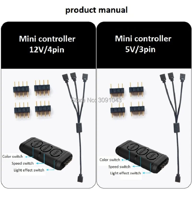 Pccooler 12V and 5V RGB Fan Light bar Controller Contain 1 to 3 extended line for CPU Cooling Computer Case RGB fan adapter
