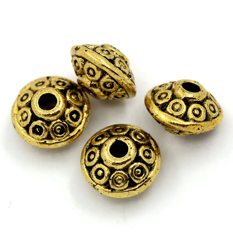 DoreenBeads Zinc metal alloy Spacer Beads Flying Saucer golden Tone Pattern Color Plated About 6.5mm Dia Hole:Approx 1mm 25 PCs | Украшения