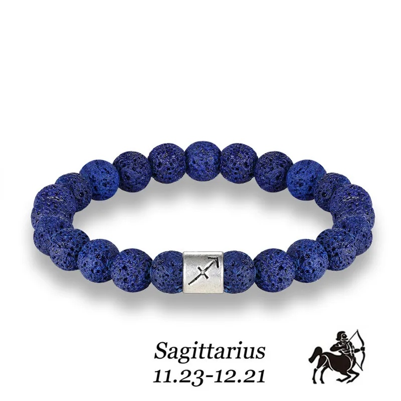 Sagittarius Новые 12 знаков зодиака 8 мм бусины браслеты ручной работы Винтаж голубой камень лавы эластичный браслет из бусин ювелирные изделия для мужчин и женщин ювелирные изделия - Окраска металла: Sagittarius