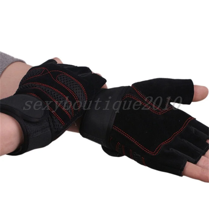 Натуральная кожа Для мужчин на полпальца Crossfit перчатки Нескользящие тренажерный