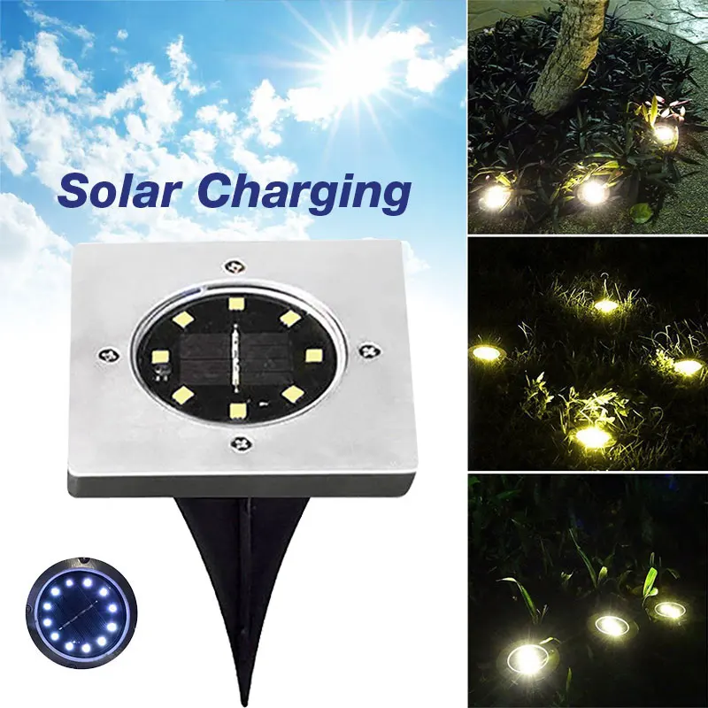 8LED солнечная энергия, похороненный свет, дисковые огни, Солнечная лампа, 300Лм, садовая газон двор, ландшафтные ландшафты, путь, наземная лампа, Прямая
