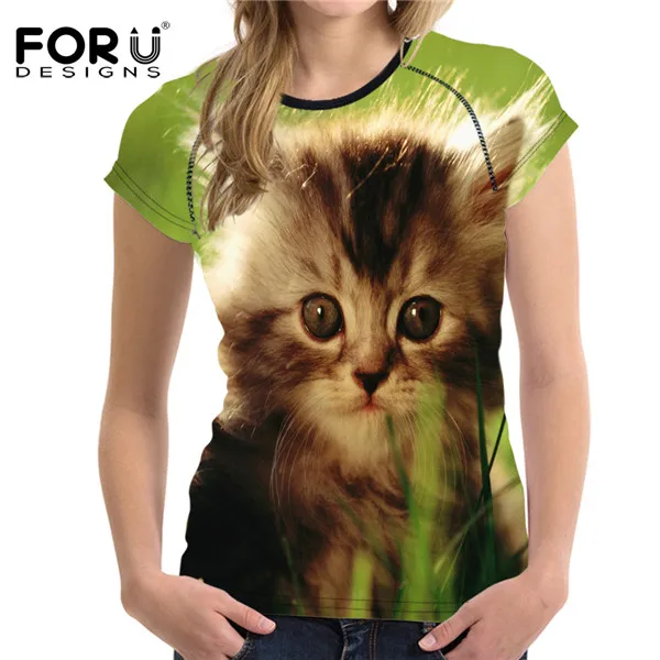 FORUDESIGNS/футболка 3D Kawaii Женская одежда с рисунком кота короткий рукав полиэстер футболка женская футболка с круглым вырезом фитнес повседневные футболки - Цвет: H466BV