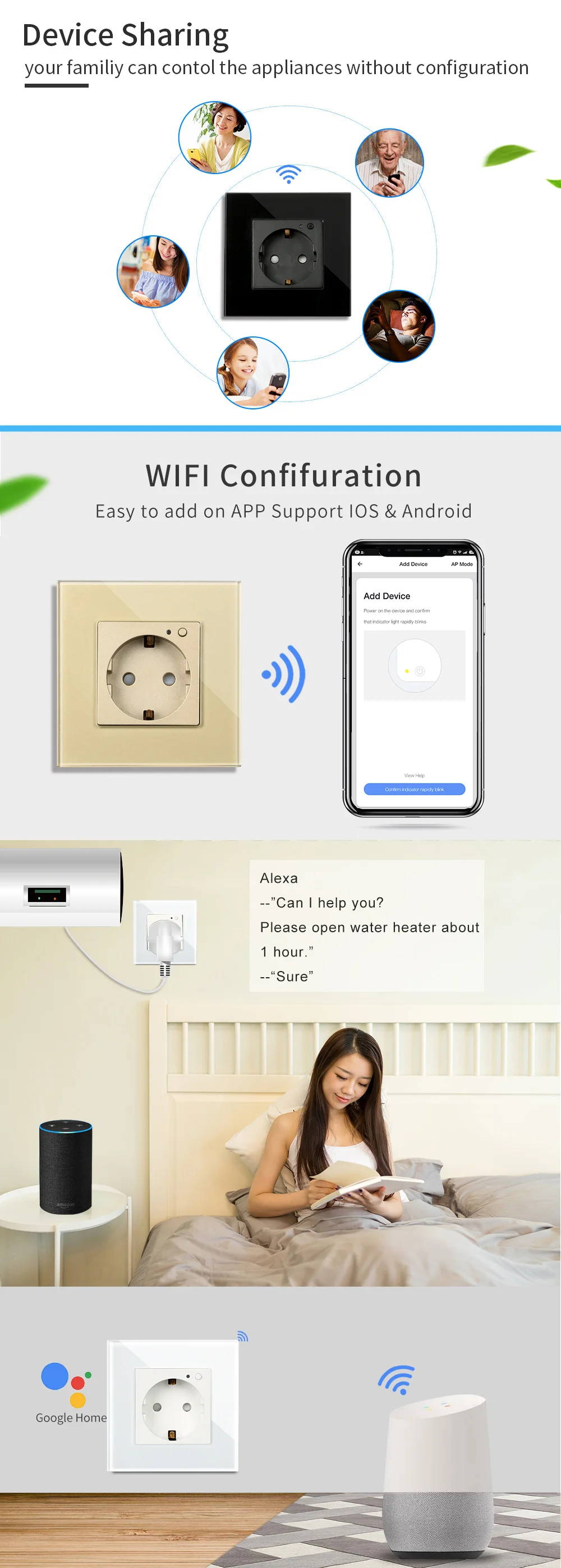 Стандарт ЕС умная розетка Wifi настенная розетка Tuya Smart Life control, Alexa, Google home, Google Nest, IFTTT и Apple Siri Голосовое управление
