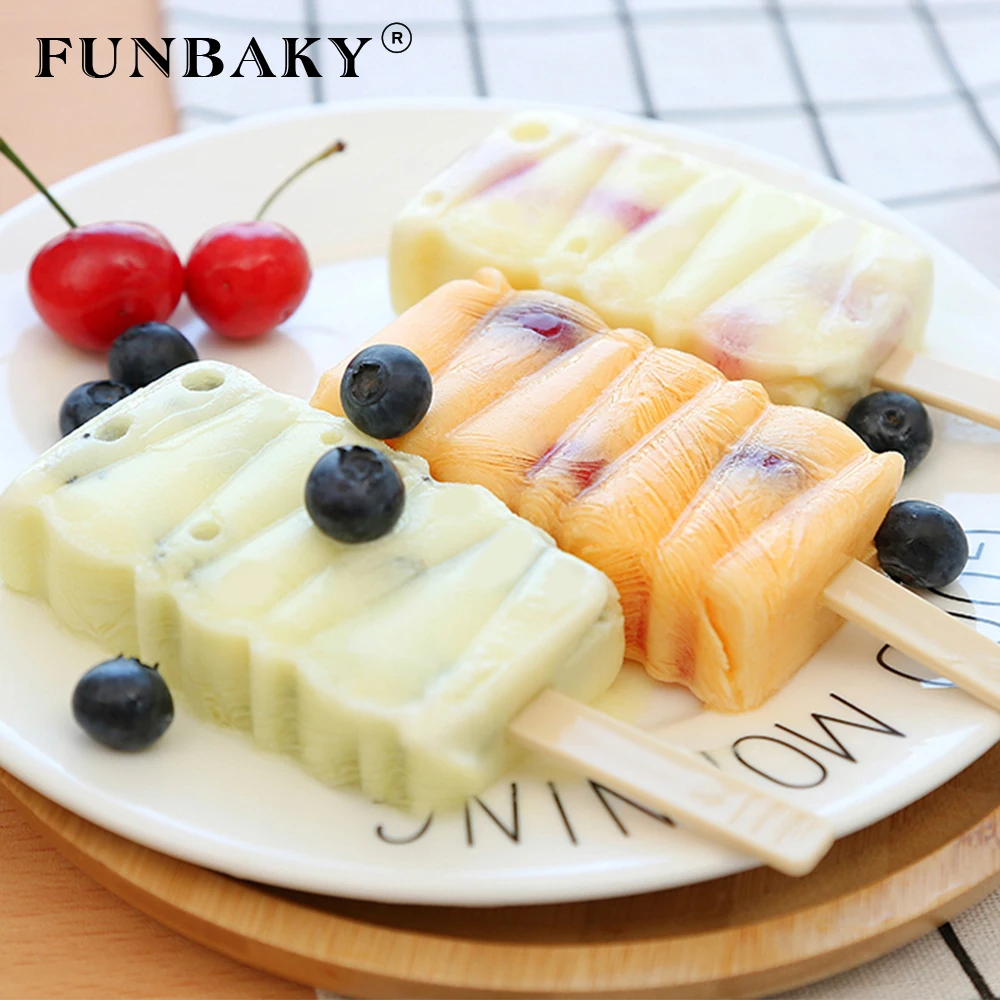 FUNBAKY 4 полости 3D силиконовая форма для мороженого формы с палочками|Мороженицы| |