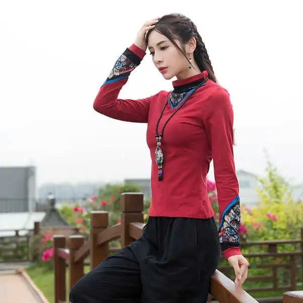 Женская одежда больших размеров Осенняя богемная винтажная Водолазка с длинным