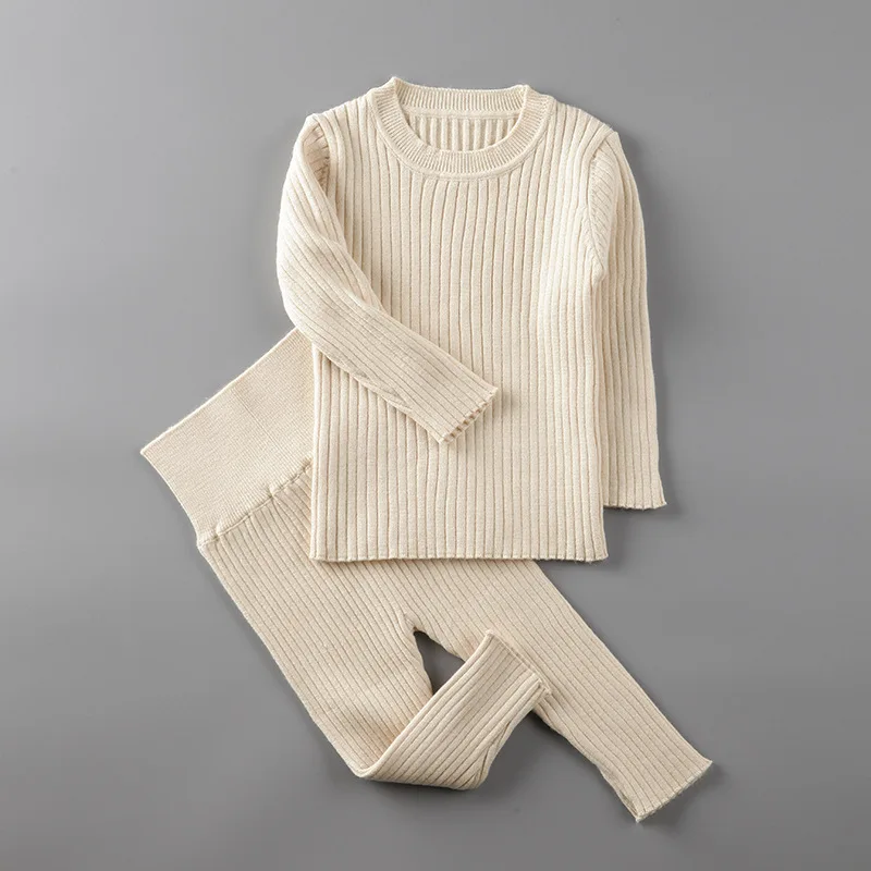 beige 2 3 шт./компл. Демисезонный Зимняя одежда для маленькой девочки, вязаный свитер в рубчик, Свитера для мальчиков брюки Шапки Детская одежда От 0 до 2 лет 043 - Цвет: beige 2