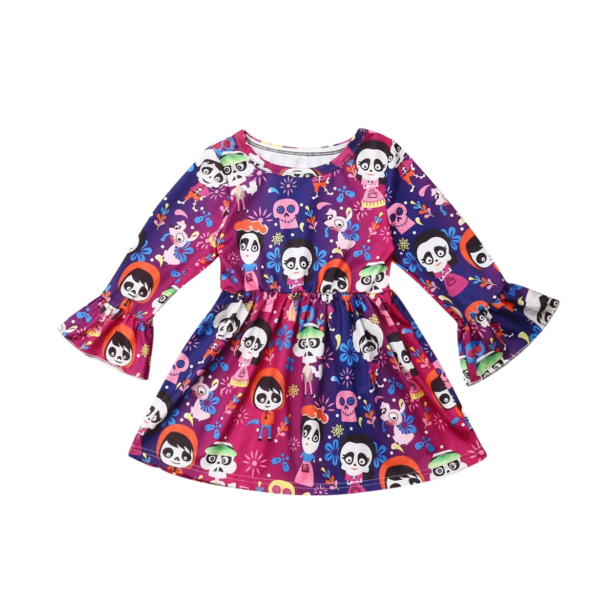 Halloween 1-6Y Toddler Kids Baby Girl Dress Cartoon Print Flared Sleeve Princess Party | Детская одежда и обувь