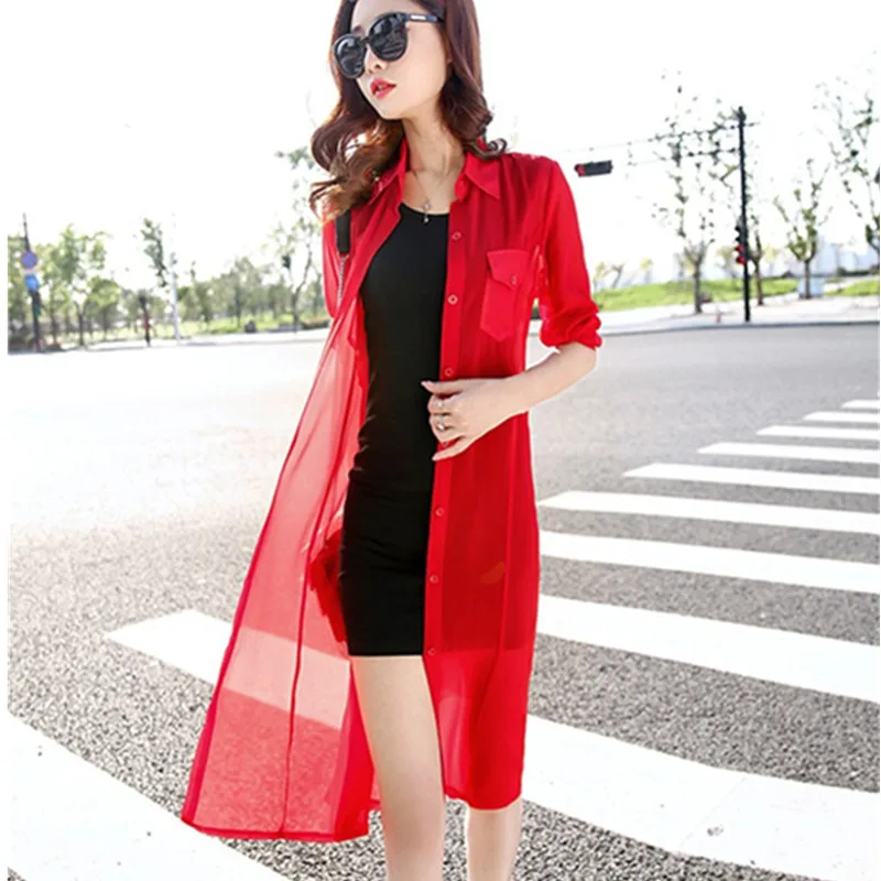 Летняя женская одежда Солнцезащитная рубашка шифоновая большого размера