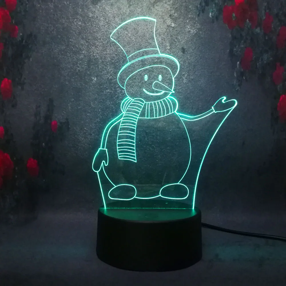 Красивый Рождественский Подарок Снеговик 3D ночник 7 цветов LED USB пульт