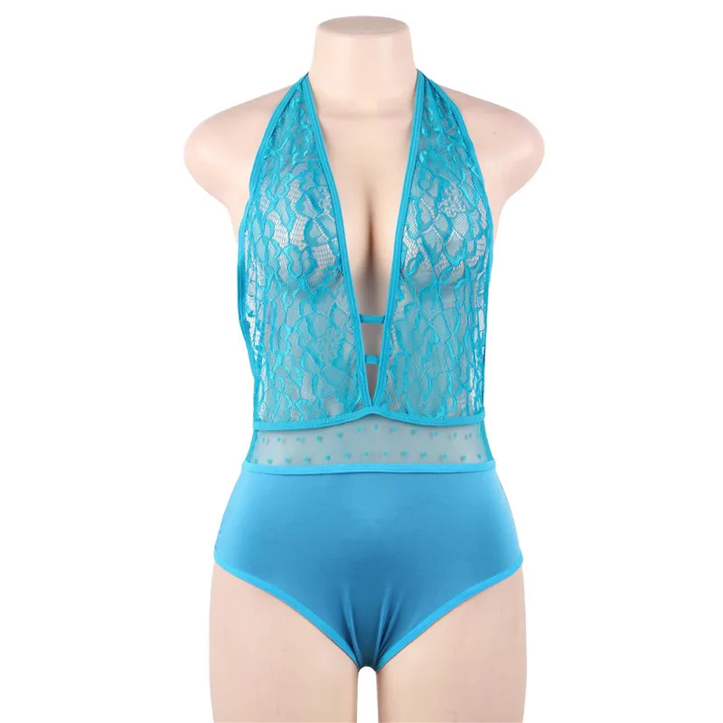 Sly Blue Women Bodys Comeondear, Кружевное боди без рукавов размера плюс, Сексуальное Женское боди, v-образный вырез, открытая спина, летние женские комбинезоны, Холтер, боди, костюмы RJ80778 - Цвет: Sly Blue Women Bodys