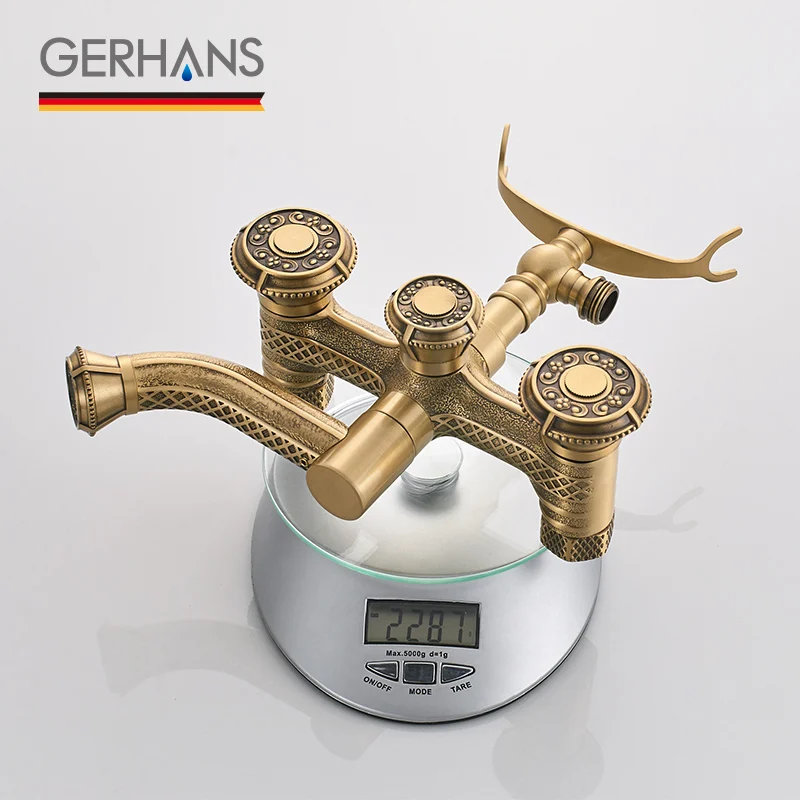 GERHANS Adoking Antique Bathtub Faucet All-Brass Vintage Retro Massage Shower head Wall Mounted Tub Mixer Tap K13018 | Обустройство