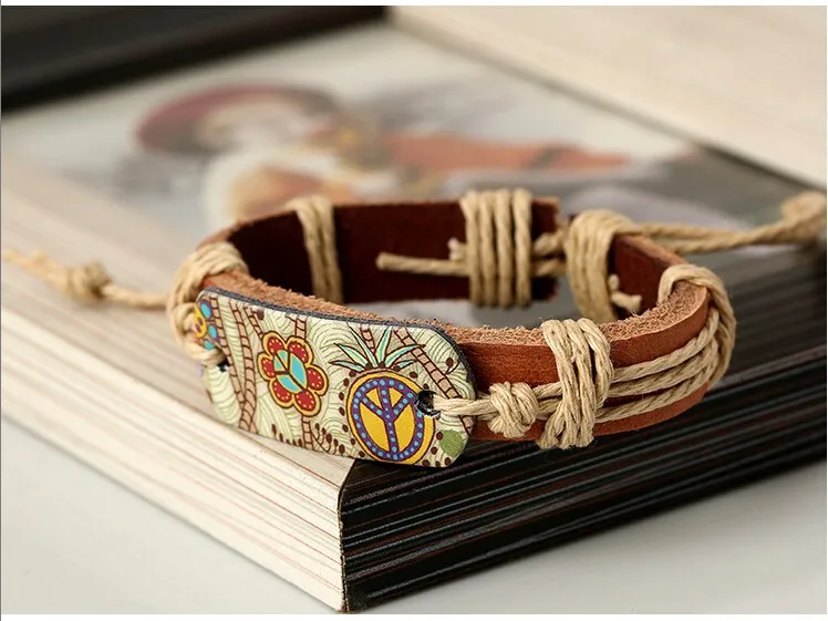 Новый мужской браслет унисекс цветной термопресс символ мира шарм Браслет