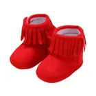 Зимние ботинки с бахромой для новорожденных девочек; Однотонные теплые хлопковые ботинки с кисточками на мягкой подошве для новорожденных 0-18 месяцев
