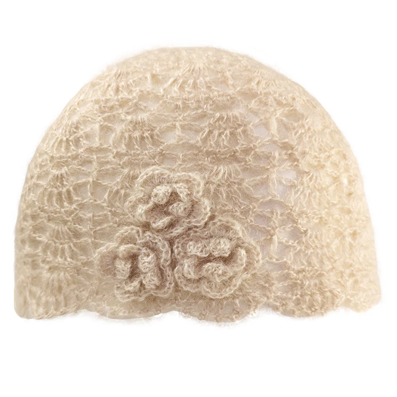 Весенне осенняя шапка для отдыха женская Милая шерстяная с цветами женские шапки