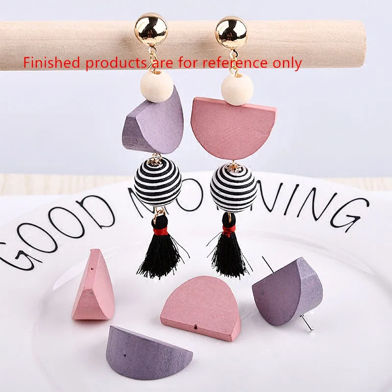 50 шт./Лот полукруглые деревянные бусины с разноцветным геометрическим