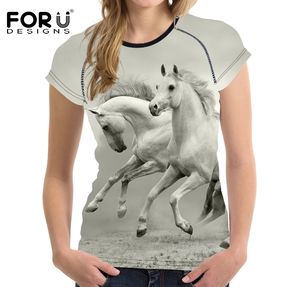 Женская Винтажная футболка с коротким рукавом и 3D принтом лошадей|basic t shirt|t shirttop