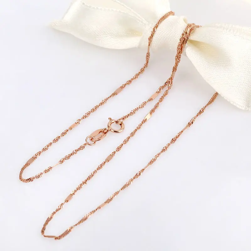 

New 16INCH 18K Rose Gold Necklace 0.7mm Singapore Link Chain Necklace /1g