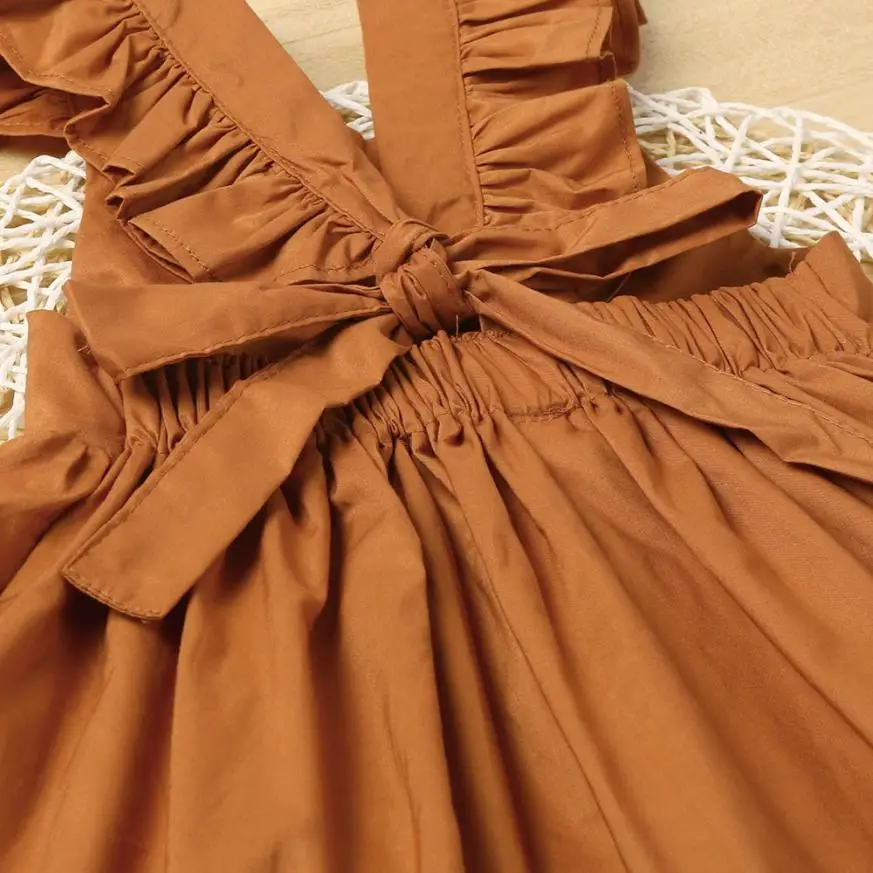 Однотонное модное летнее Хлопковое платье на бретельках для маленьких девочек