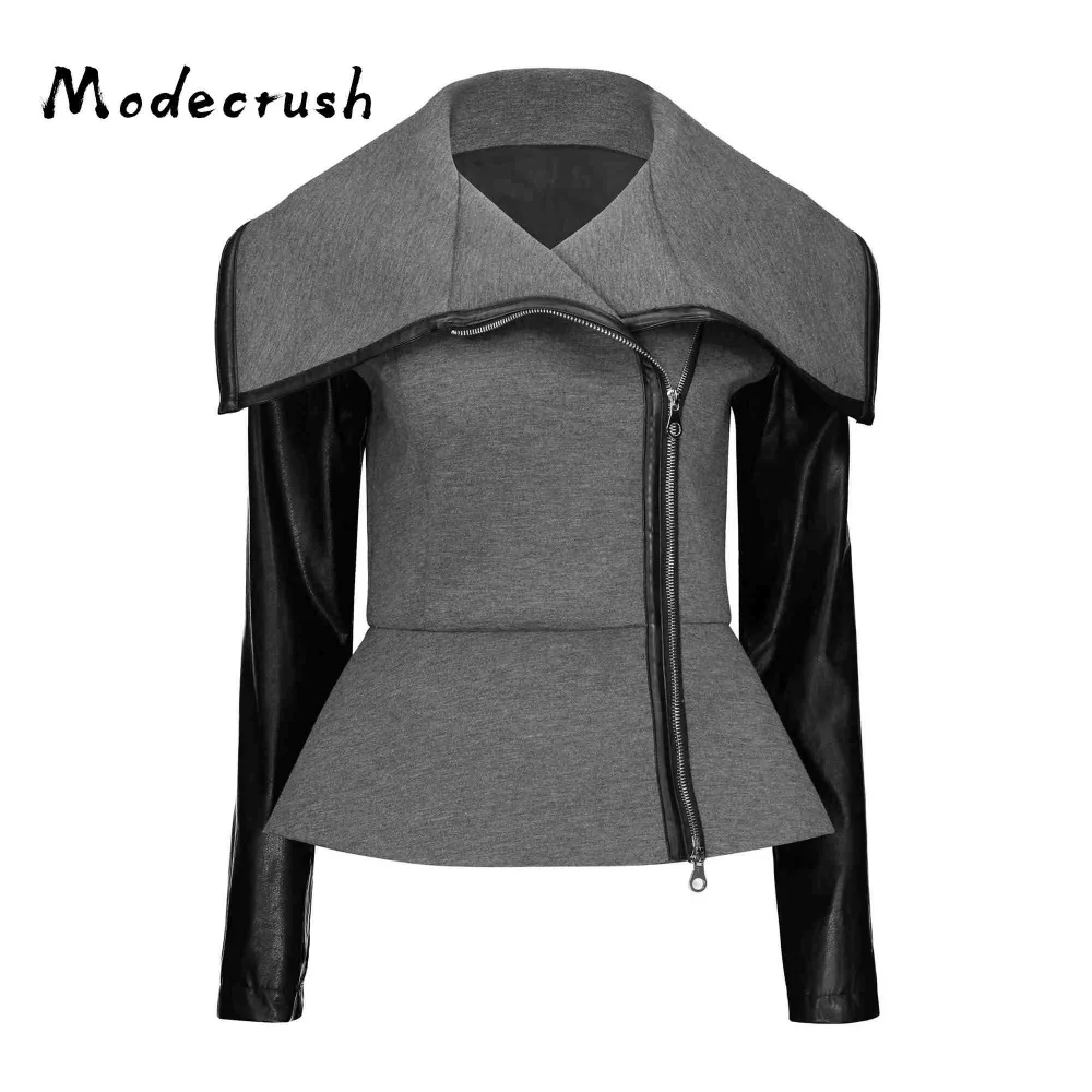 Modecrush женские Куртки из искусственной кожи черные тонкие крутые лоскутные с