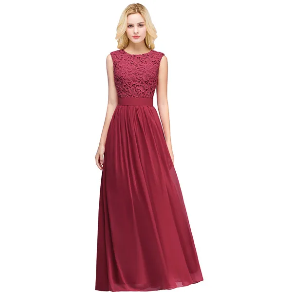 Long Bridesmaid Dresses Burgundy Pink Chiffon Scoop Neck Sleeveless Wedding Party Guest Gown robe demoiselle d'honneur - Цвет: Burgundy