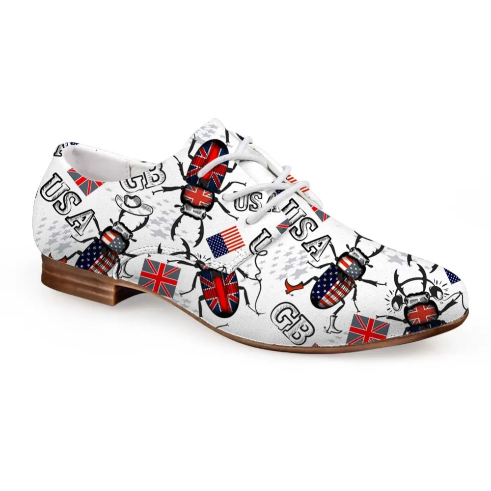 

Noisydesigns Girls Oxfords Female Business Dress Shoe National Flag Print Woman Lace Up Flat Leather Loafers Casual Derby Shoes