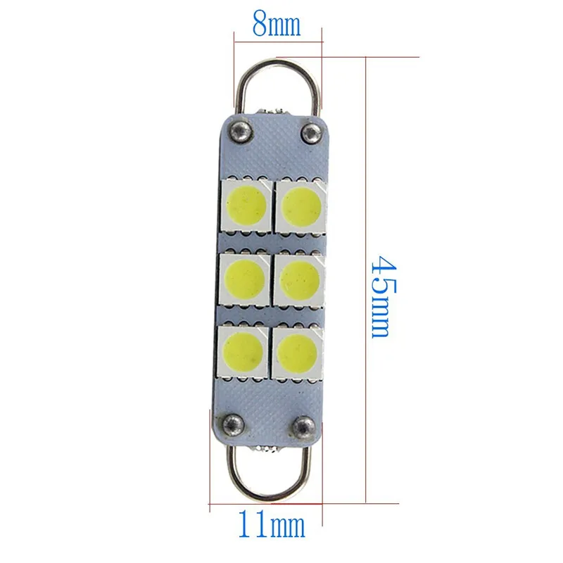 100 шт яркий белый 44 мм 5050 6 SMD жесткая петля Светодиодная лампа автомобильная на