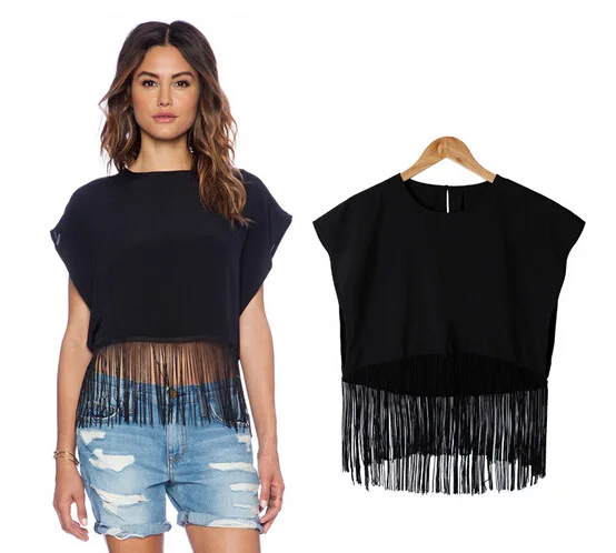 2016 Лето Новое женские кисточка шифоновая блуза свободные Топы корректирующие
