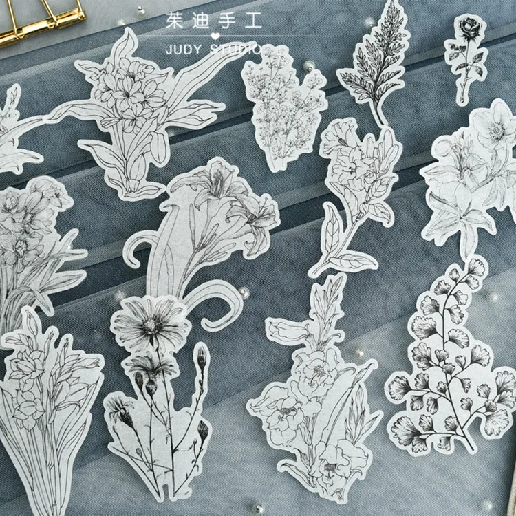 58 шт./пакет расписанные вручную Черный и белый цвета завод наклейки для скрапбукинга DIY завод иллюстрации серии альбома happy план украшения