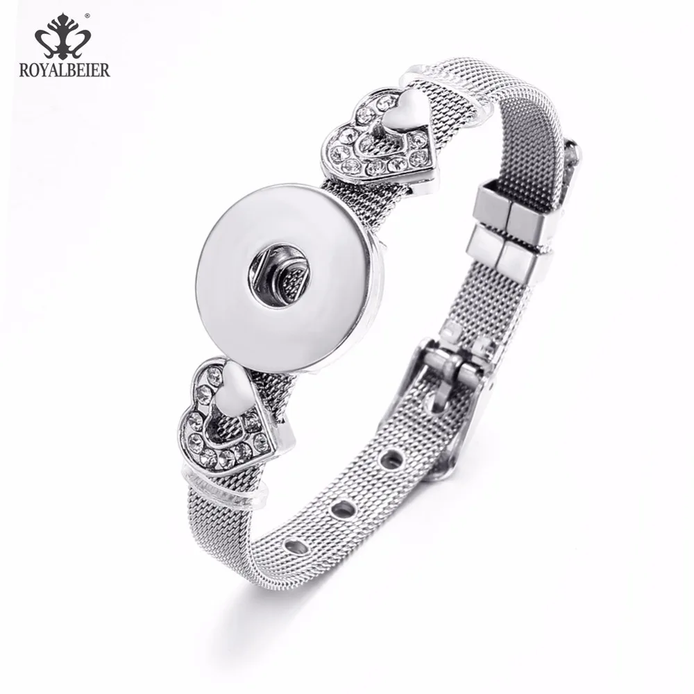 

RoyalBeier 5pcs/lot Wholesale Metal Bracelets & Bangles Silver Color Snap Bracelet For 18mm Snap Charm Women DIY Jewelry