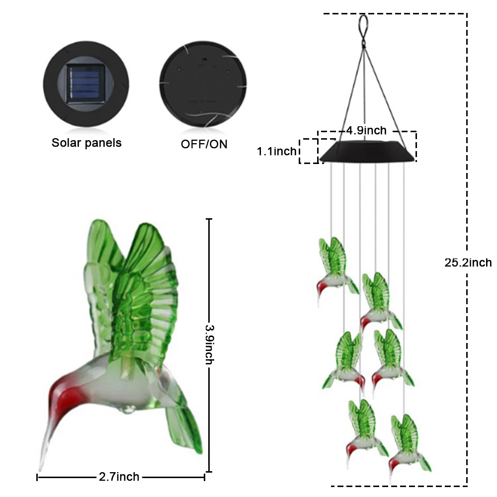 Уличный светодиодный солнечный светильник Hummingbirds стрекоза, домашний садовый декор, солнечный светильник солнечный, меняющий цвет, ветряной светильник с музыкой