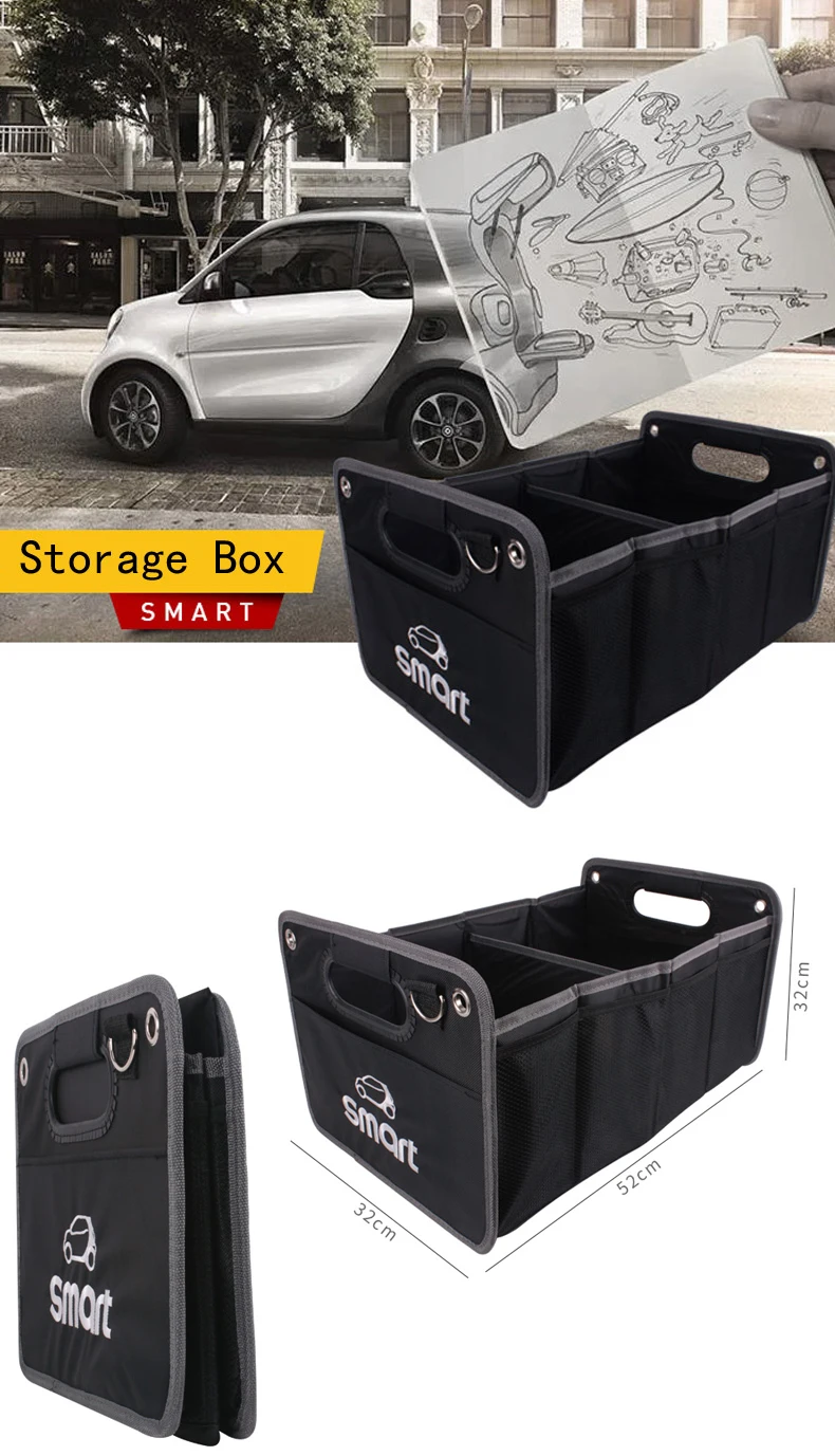 Smart Fortwo ForFour логотип складной черный ящик для хранения сумка ткань Оксфорд Организатор Авто-Стайлинг авто аксессуары, верхняя часть сетчатая багажник