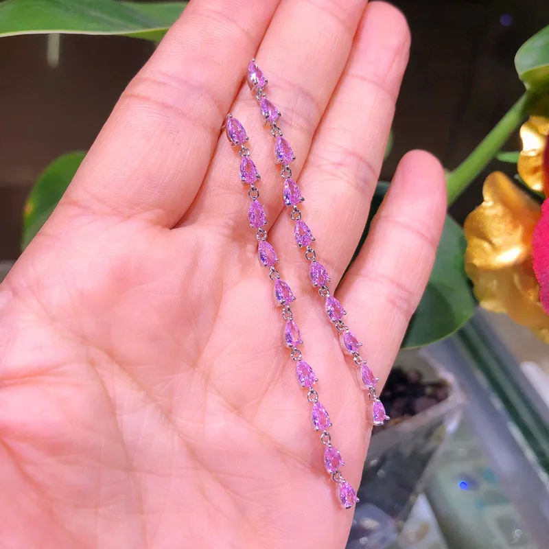Pink Роскошные модные большие длинные серьги с кисточками милые белые розовые фиолетовые серьги-гвоздики для женщин Boho Двойные серьги с цирконием ювелирные изделия - Окраска металла: Pink