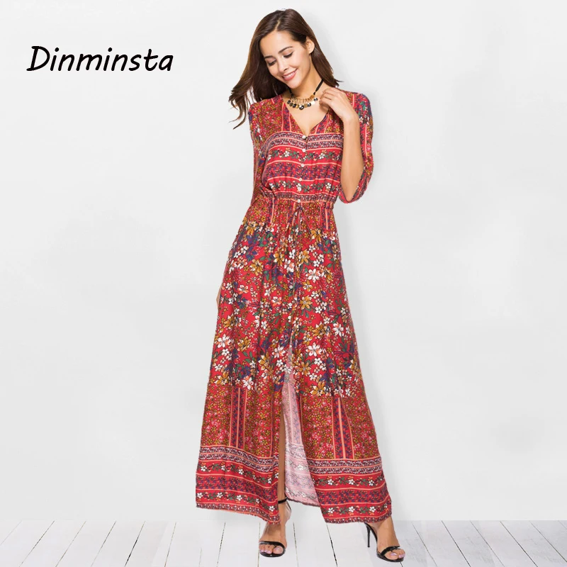 Dinminsta 2019 Новинка весеннее женское богемное пляжное платье Длинное Элегантное