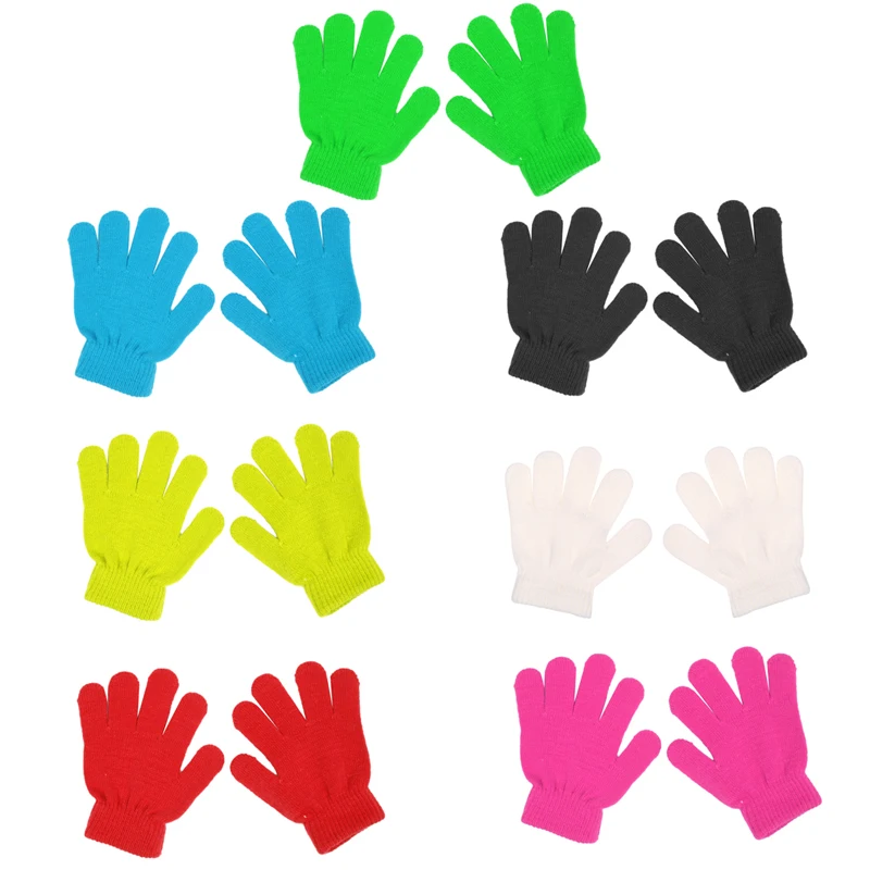 

Winter Cute Boys Girls Gloves Solid Color Finger Point Knit Stretch Mittens
