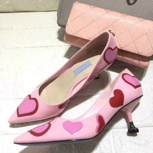 Pink 6.5cm Котенок 9 40 большой Размеры сердце шикарная Розовая обувь Для женщин цветные женские туфли-лодочки острый носок милые туфли на высоком каблуке без застежек симпатичная Очаровательные туфли-лодочки - Цвет: Pink 6.5cm