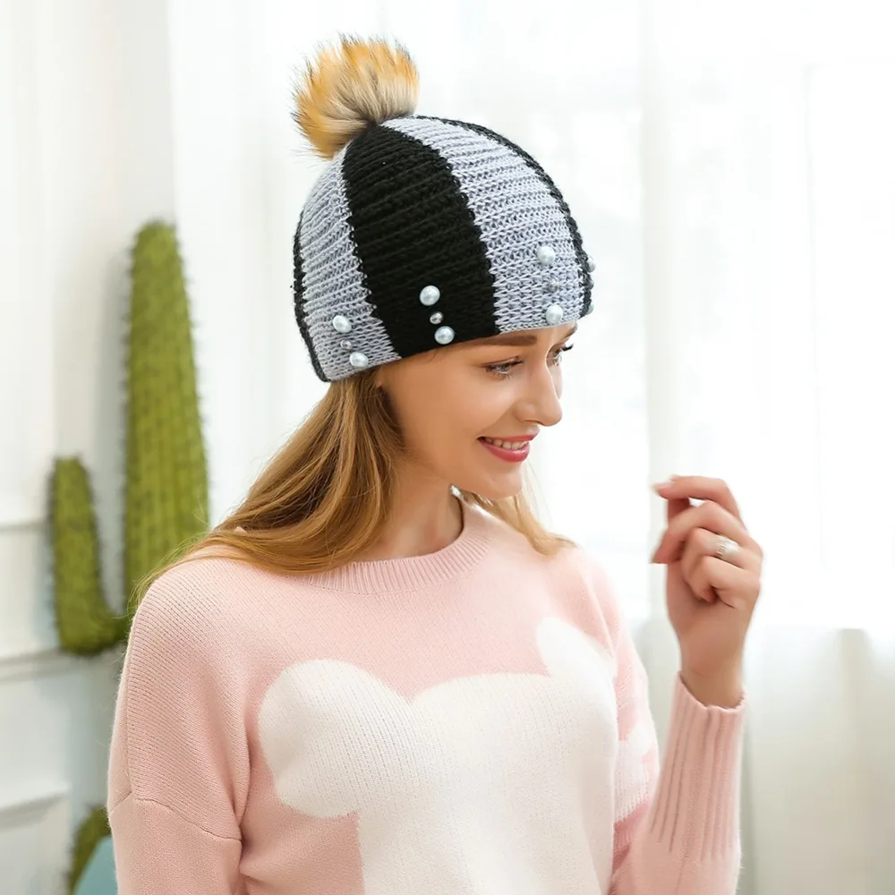 Для женщин жемчужина шерсти зимние Шапки Обувь для девочек вязаная шерстяная