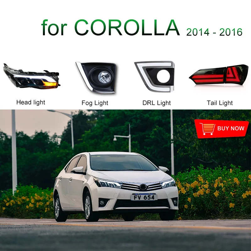Головной светильник в сборе для Toyota Corolla левая и правая сторона с светодиодный ходовой светильник DRL и желтым поворотным сигналом