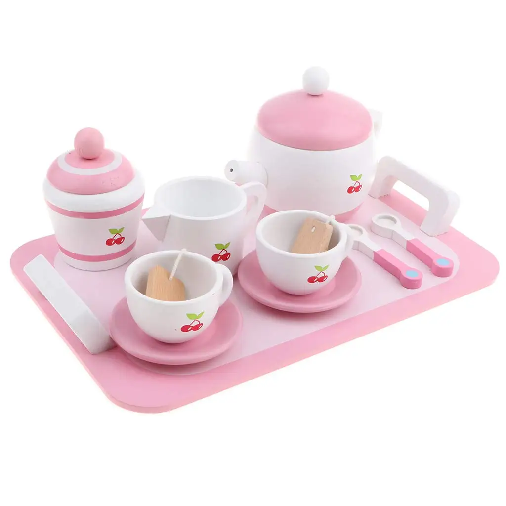 

Wooden Simulation Afternoon Tea Set Kitchen Pretend Play Role Playing Game Educational Toys Birthday Gift for Children Kids