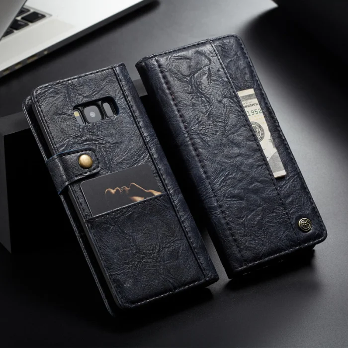 dark blue Чехол CaseMe Винтаж кожаный бумажник чехол для Samsung Galaxy S8/плюс Чехол внутренний и пригласительная открытка держатели Слоты Кнопка флип-кейсы - Цвет: dark blue