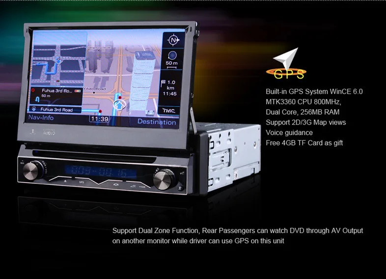 Универсальная " 1Din Авто выдвижная панель автомобиля DVD gps navi система с DVBT 3g WiFi tv DVR RDS AM FM SWC 4X50W DK7088