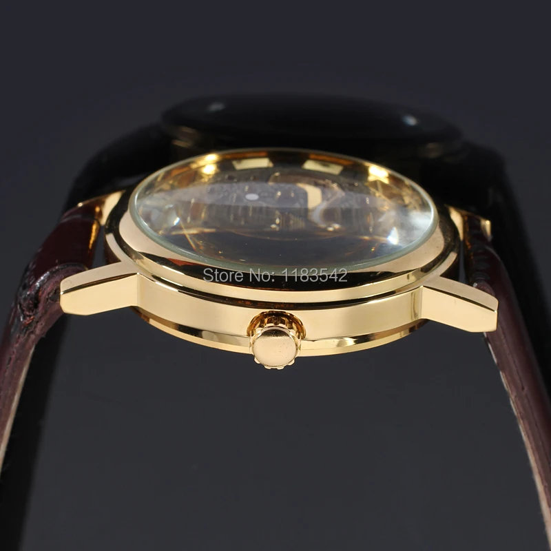 Механические часы winner для мужчин черный кожаный ремешок бесплатная доставка