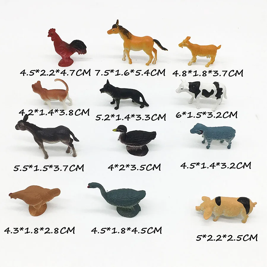 Farm toys A 12 pcs Реалистичная фигурка дикого животного, модель игрушки, лошадь, кошка, птицы, домашние животные, игровые наборы для животных, Обучающие фигурки животных - Цвет: Farm toys A 12 pcs
